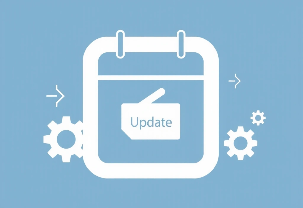 Calendar icon with update symbol and gears, symbolizing policy changes